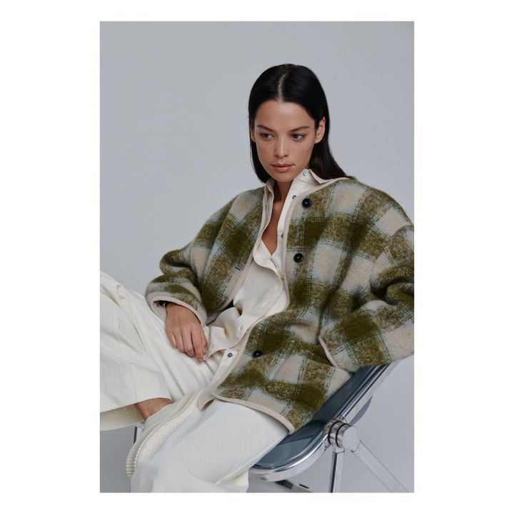 Checkered Woollen Coat | Verde militare- Immagine del prodotto n°1