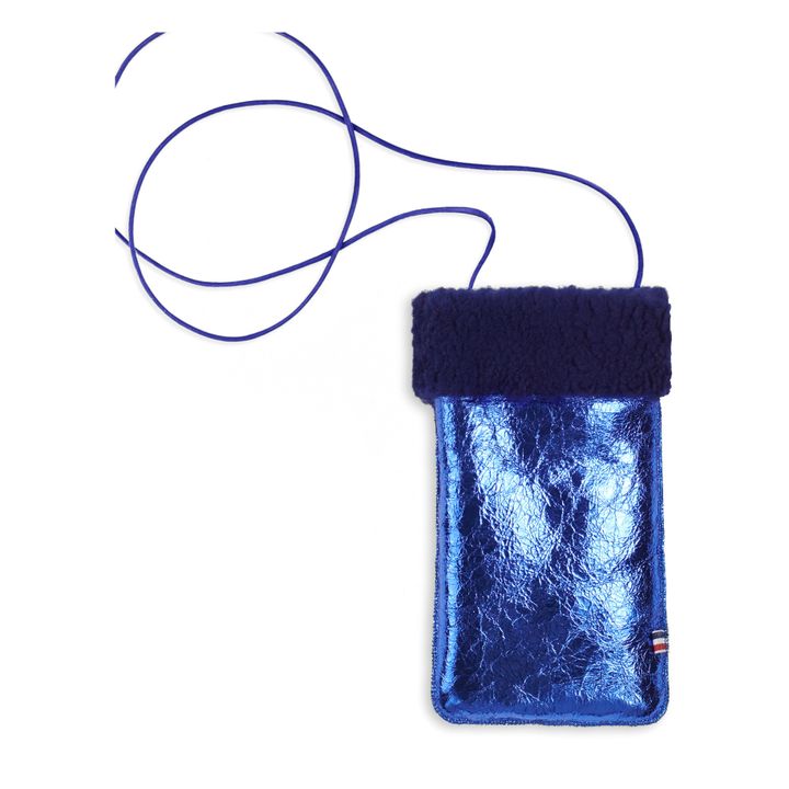 Etui Téléphone Peau Lainée Mérinos Métallisé - Collection Adulte | Bleu marine- Image produit n°0