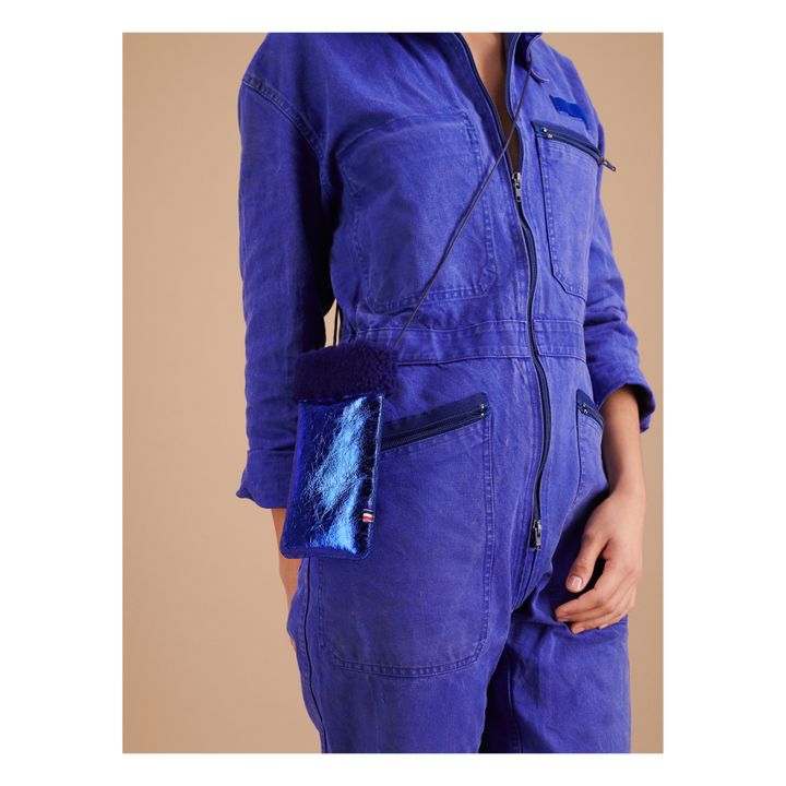 Metallic Merino Wool Shearling Phone Case - Adult Collection - Blu marino- Immagine del prodotto n°1