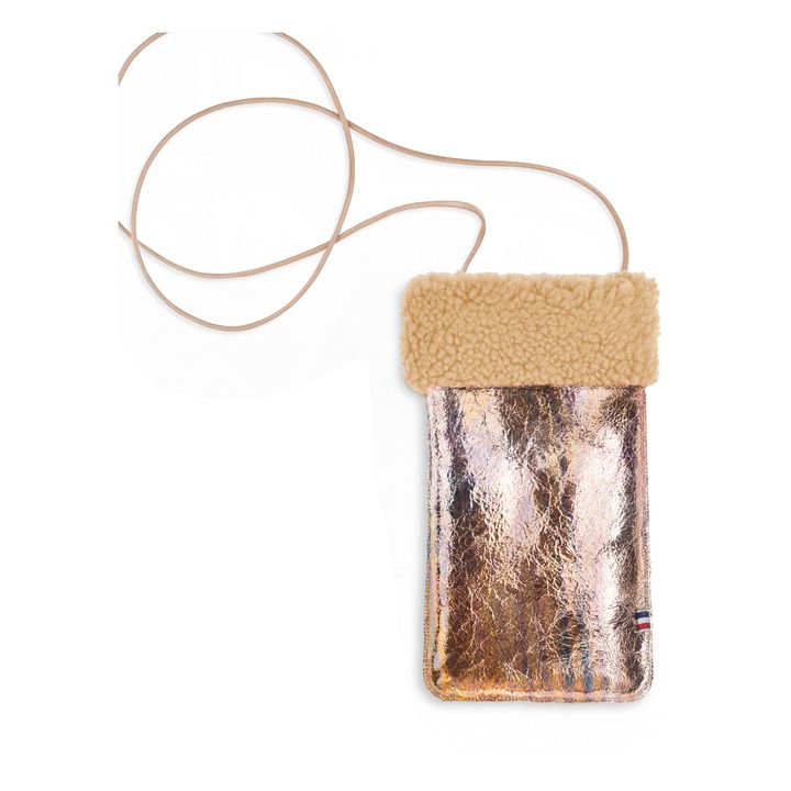 Etui Téléphone Peau Lainée Mérinos Métallisé - Collection Adulte | Or rose- Image produit n°0