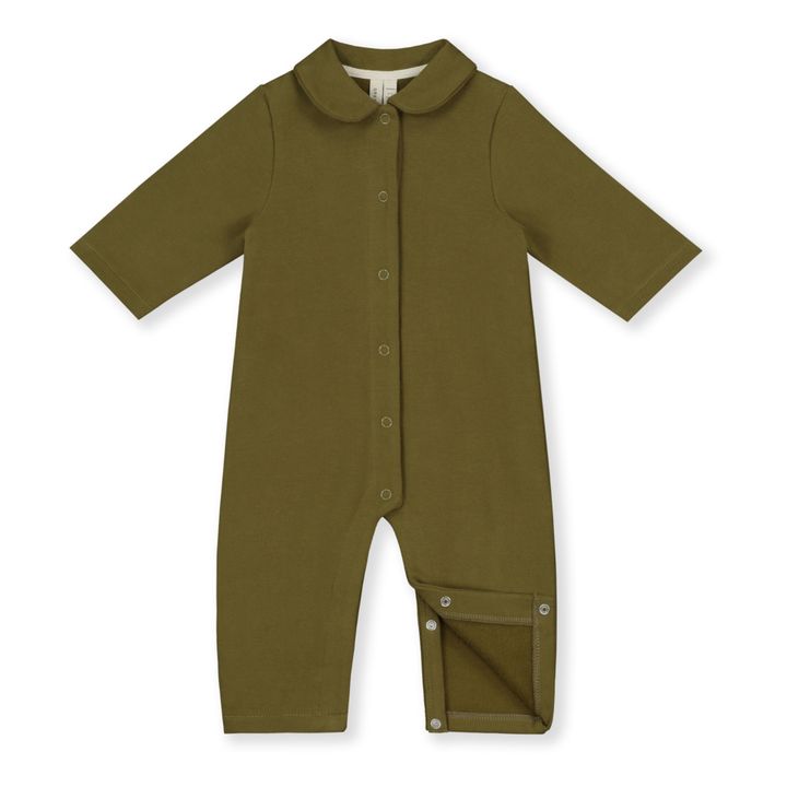 Organic Cotton Peter Pan Collar Jumpsuit | Olive green- Product image n°1