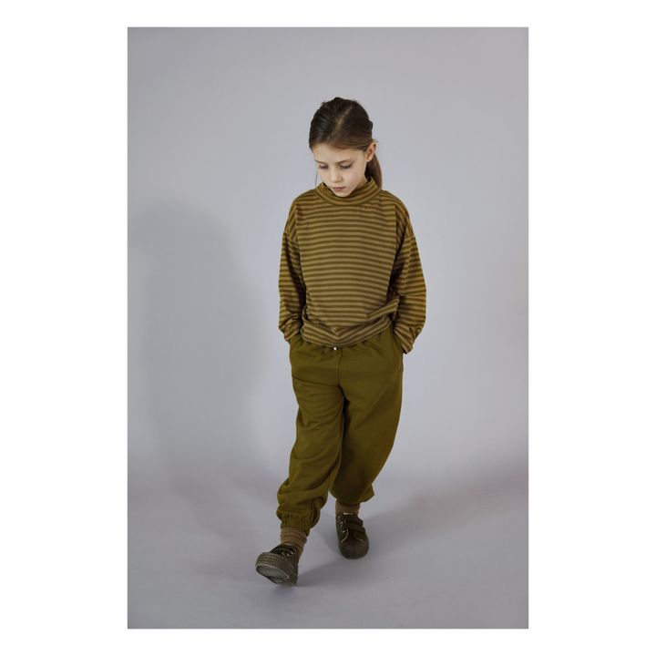 T-shirt Rayé à Col Montant Coton Bio | Vert olive- Image produit n°2