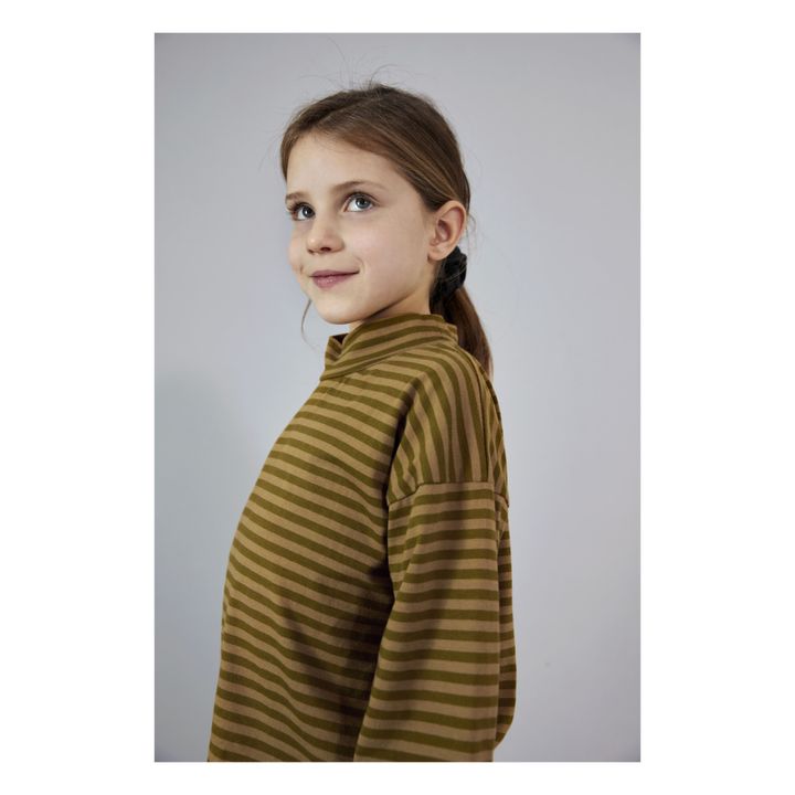 T-shirt Rayé à Col Montant Coton Bio | Vert olive- Image produit n°3
