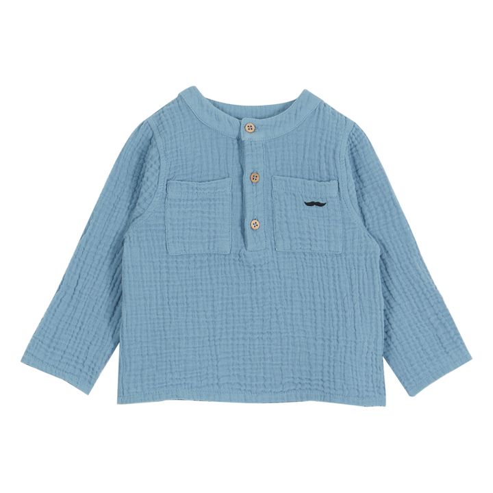 Cotton Muslin Kurta Shirt Azul Cielo- Imagen del producto n°0