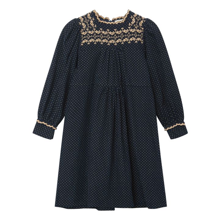 Robina Embroidered Polka Dot Corduroy Dress | Azul Marino- Imagen del producto n°0