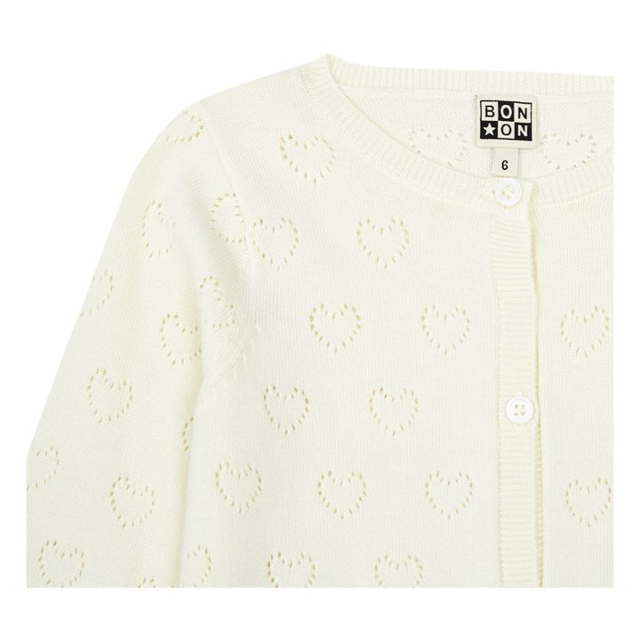 Cardigan Coton Bio Cœurs Ajourés | Ecru- Image produit n°1