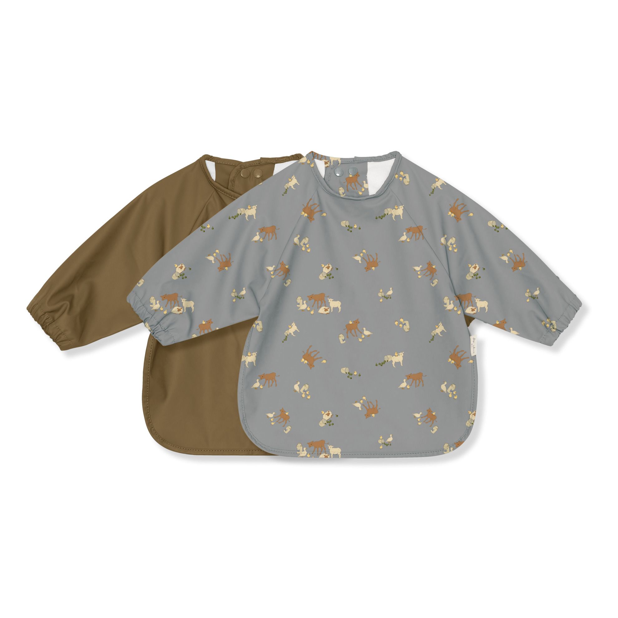 Bavoirs à manches Farm blue/Dull gold - Set de 2 | Caramel- Image produit n°0