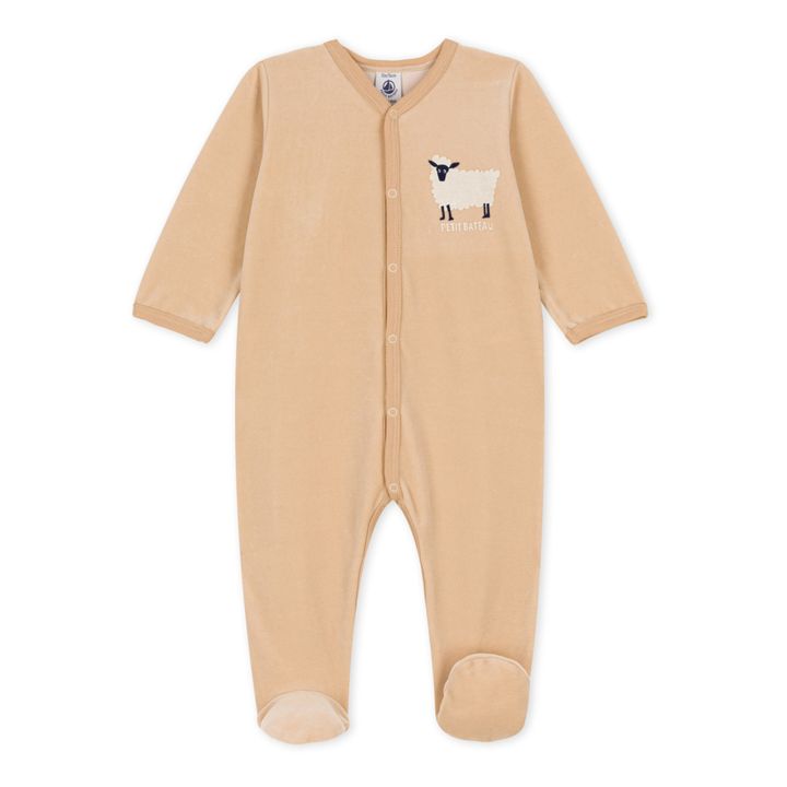 Charoux Recycled Velour Footed Pyjamas | Beige- Produktbild Nr. 0