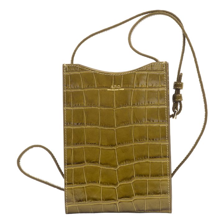 Jamie Crocodile Print Leather Phone Pouch Verde oliva- Immagine del prodotto n°0