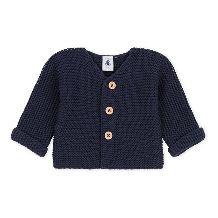 Clothilde Garter Stitch Knitted Cardigan Navy blue- Product image n°0
