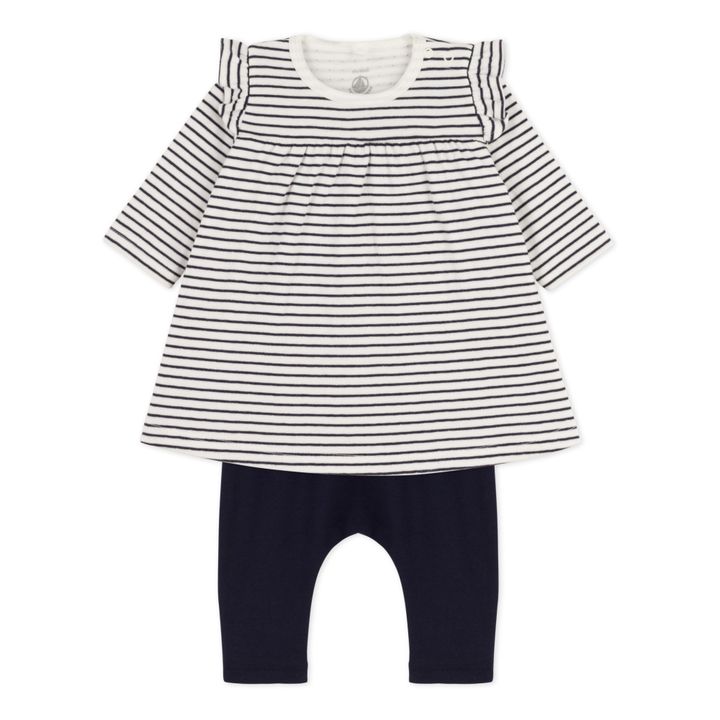 Coupe Striped Organic Cotton Dress & Leggings Set | Azul- Imagen del producto n°2