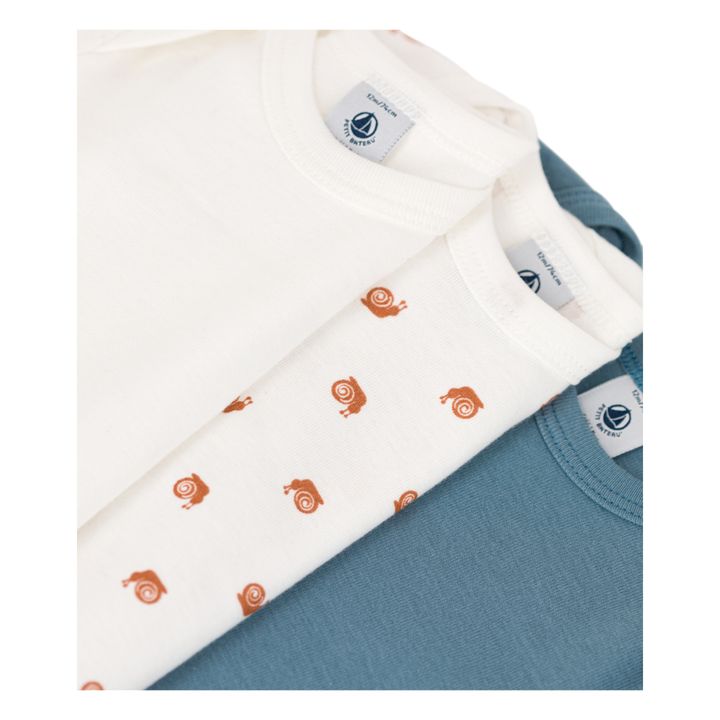 Snail Organic Cotton Baby Bodysuits - Set of 3 | Ecru- Product image n°1