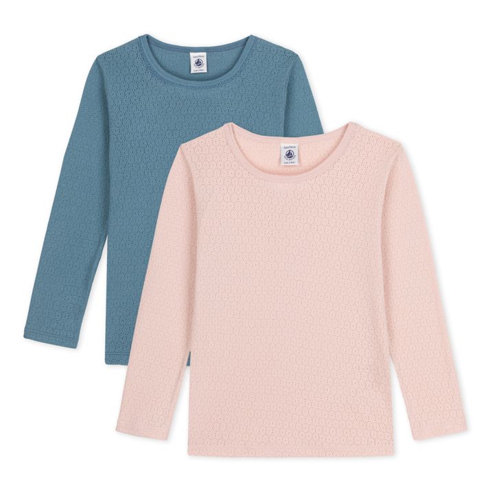 Pointelle Organic Cotton Long Sleeve T-shirts - Set of 2 | Azul Gris- Imagen del producto n°0