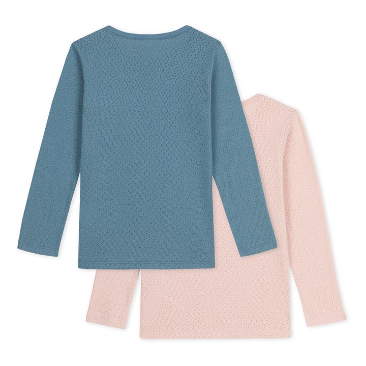 Pointelle Organic Cotton Long Sleeve T-shirts - Set of 2 | Azul Gris- Imagen del producto n°2
