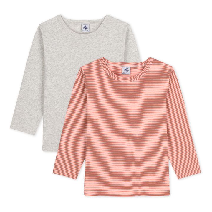 Striped Organic Cotton Long Sleeve T-shirts - Set of 2 Rot- Produktbild Nr. 0