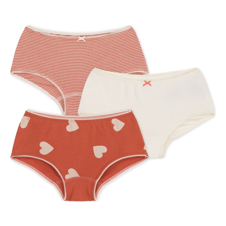 Lot 3 Shorties Coton Bio Cœurs | Rouille- Image produit n°0