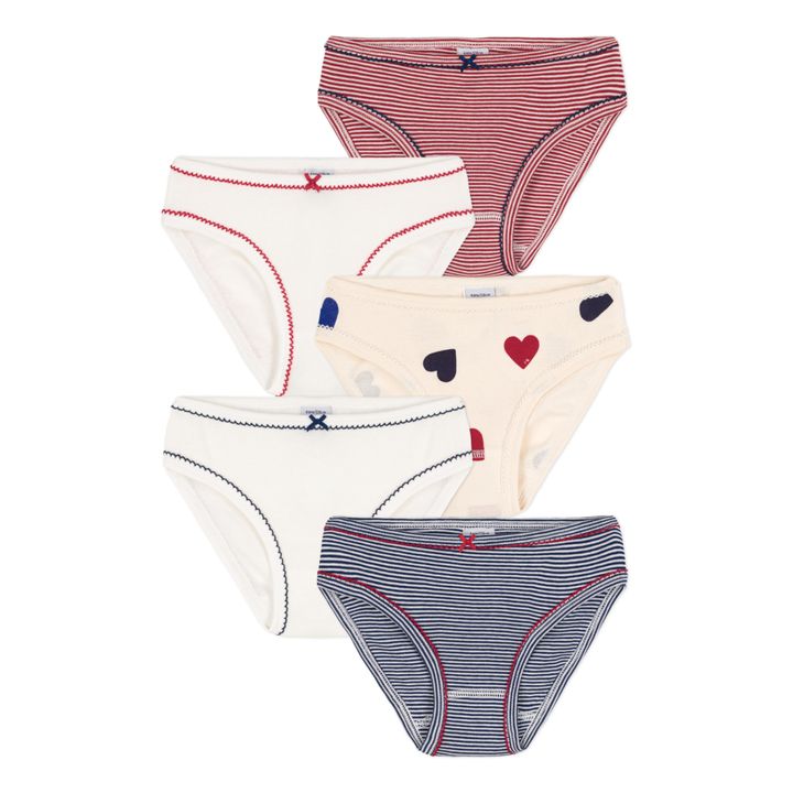 Organic Cotton Heart Briefs - Set of 5 | Cream- Product image n°0