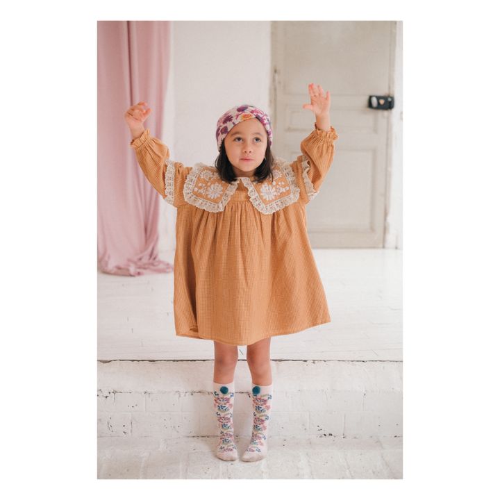 Robe Coton Bio Carreaux Arnola Ocre- Image produit n°1