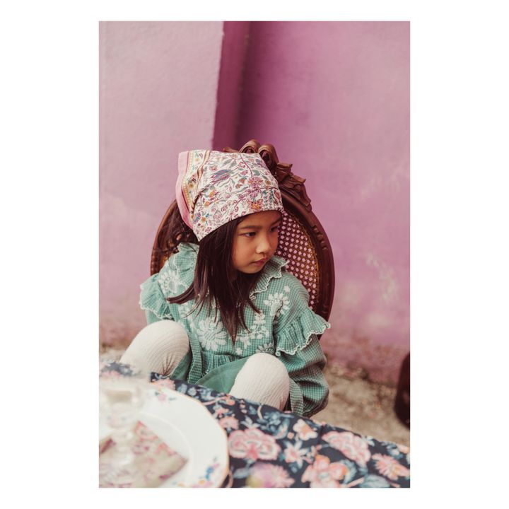 Main Illi Embroidered Checked Organic Cotton Dress Sage- Product image n°3