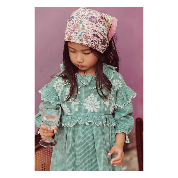 Main Illi Embroidered Checked Organic Cotton Dress Sage- Product image n°4