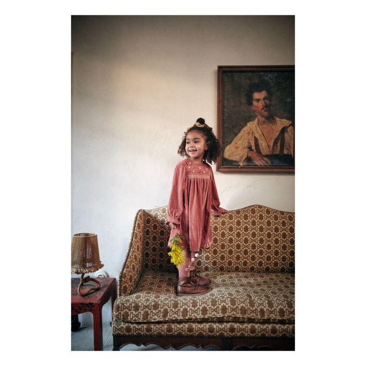 Chachani Hand-Embroidered Organic Velour Dress | Pink- Product image n°2