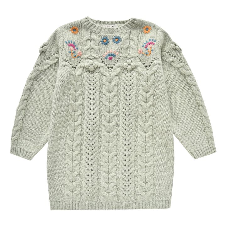 Main Rejana Embroidered Wool and Alpaca Dress Sage- Product image n°0