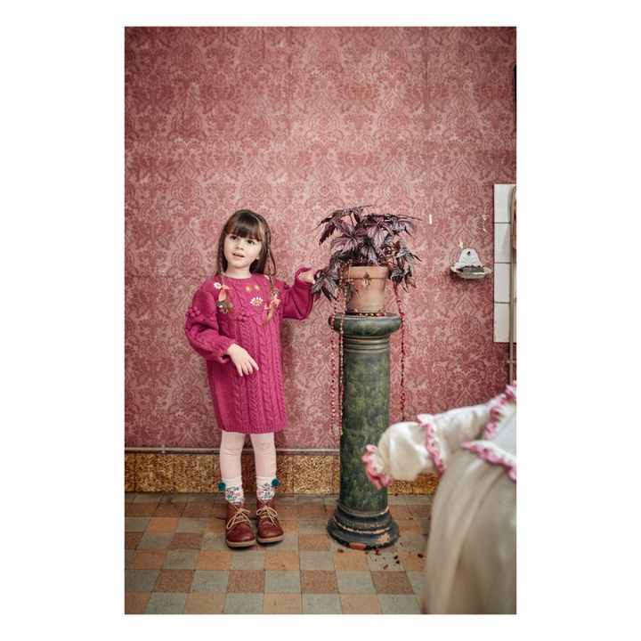 Main Rejana Embroidered Wool and Alpaca Dress Fuchsia- Product image n°1