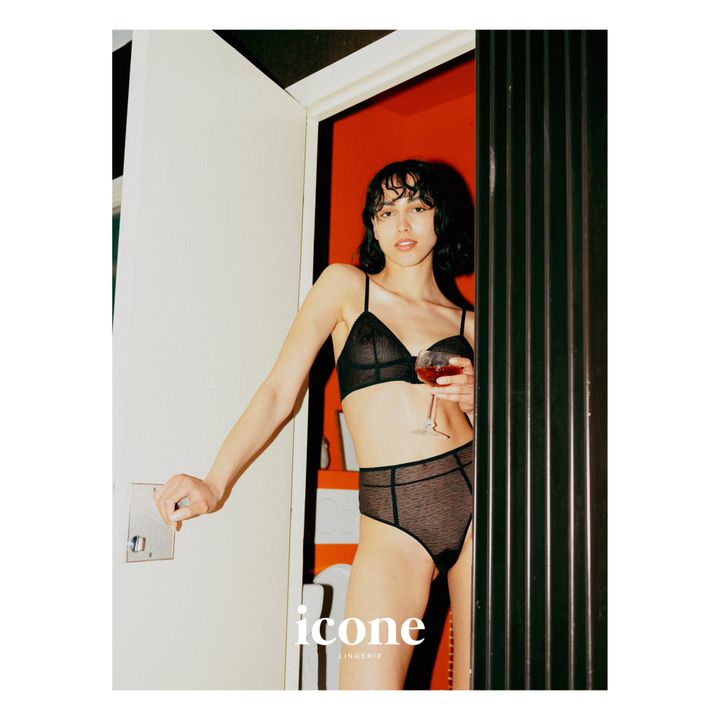 Cecilia Tulle Velour Effect Bra | Negro- Imagen del producto n°3