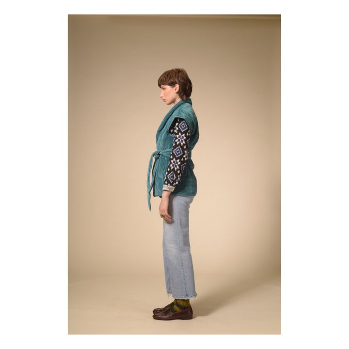Sirva Sleeveless Velour Quilted Kimono | Pfauenblau- Produktbild Nr. 5