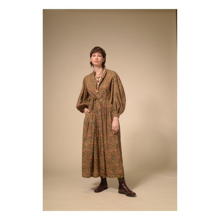 Khadi Belted Cotton Ajrak Dress Braun- Produktbild Nr. 2