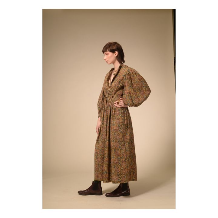 Khadi Belted Cotton Ajrak Dress Braun- Produktbild Nr. 3
