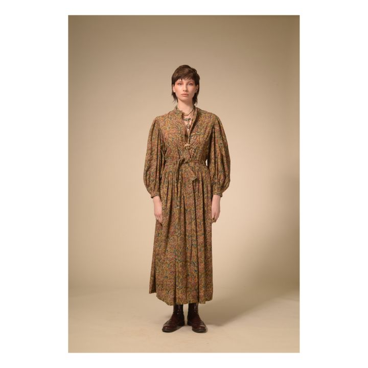 Khadi Belted Cotton Ajrak Dress Braun- Produktbild Nr. 6