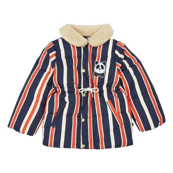 Recycled Polyester Striped Faux-Fur Puffer Jacket Azul Marino- Imagen del producto n°0