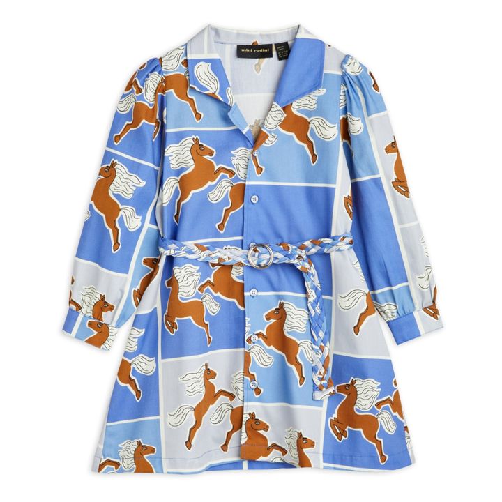 Organic Cotton Horse Shirt Dress Azul- Imagen del producto n°0