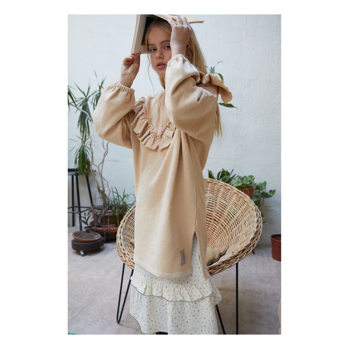 Vestido de algodón orgánico con textura Colette | Albaricoque- Imagen del producto n°1