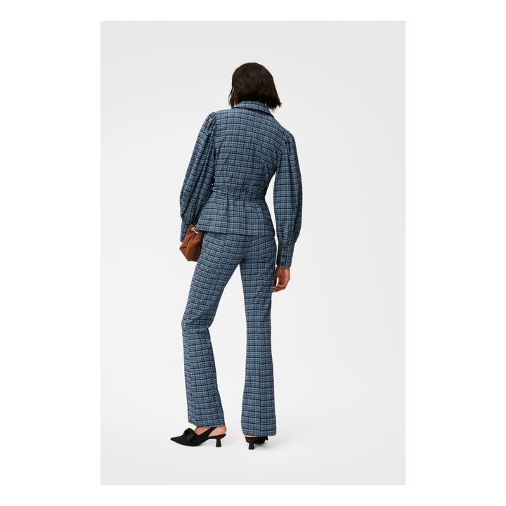 Cotton Crepe Checked Flare Pants | Azul- Imagen del producto n°2