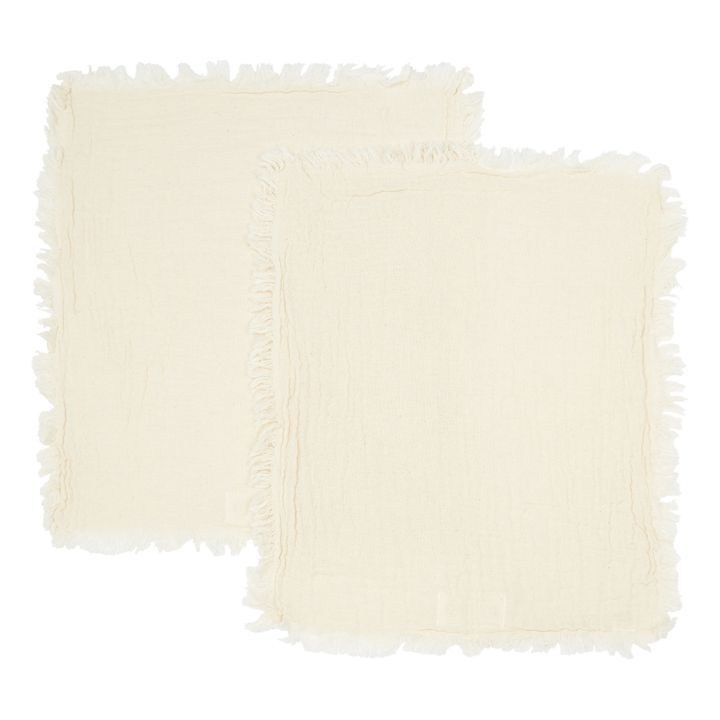 Serviette Hanoi aus doppelter Bio-Baumwolle gefranst - 2er-Pack | Milchfarbe- Produktbild Nr. 3