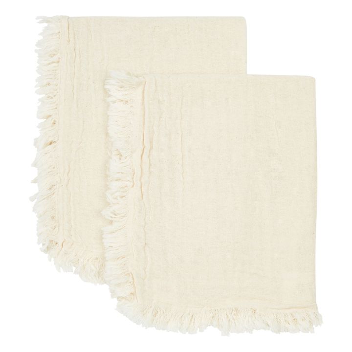 Serviette Hanoi aus doppelter Bio-Baumwolle gefranst - 2er-Pack | Milchfarbe- Produktbild Nr. 1