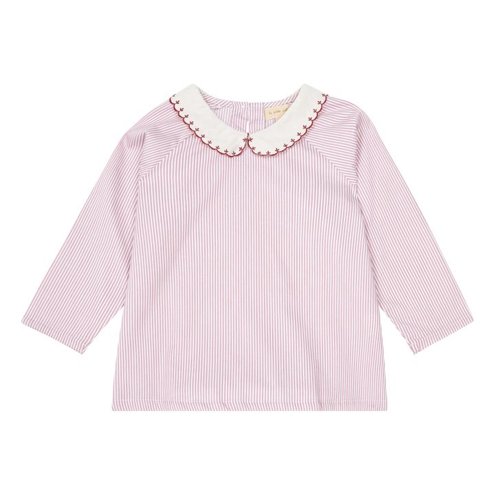 Organic Cotton Striped Embroidered Collar Blouse | Burgundy- Product image n°0