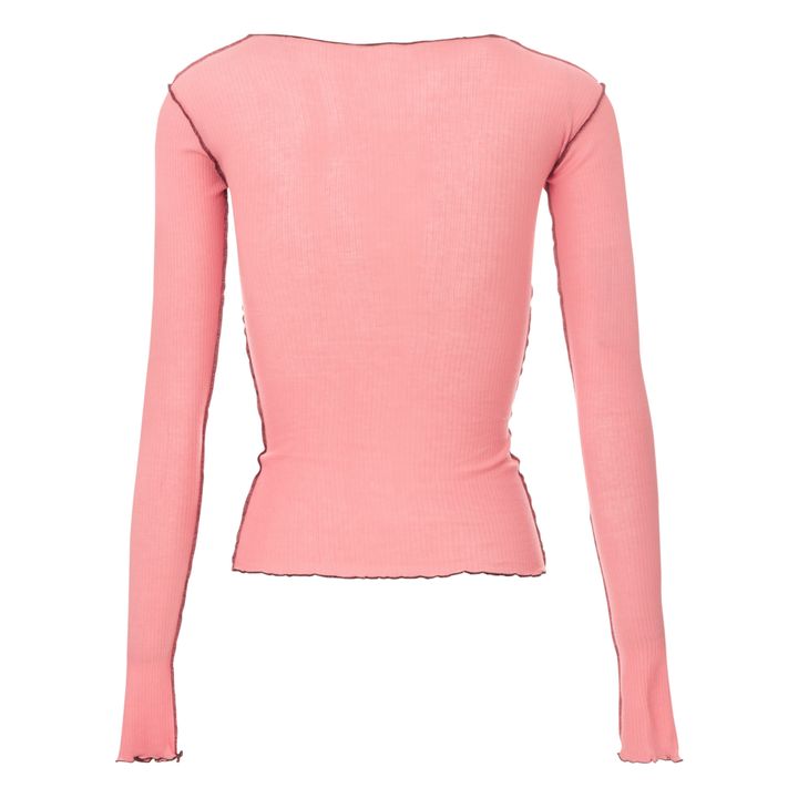 Vein Ribbed Organic Cotton T-shirt | Rosa- Imagen del producto n°4