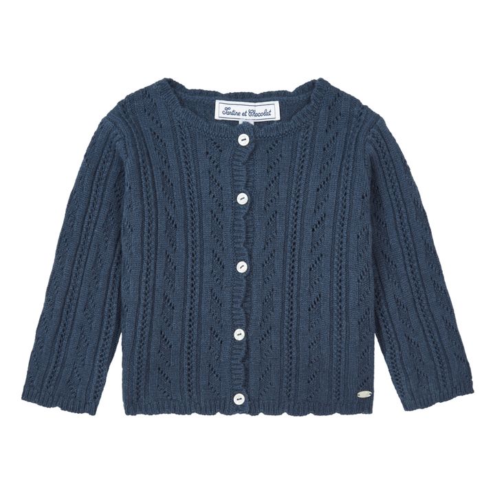 Wool and Cashmere Openwork Cardigan | Blue- Product image n°0