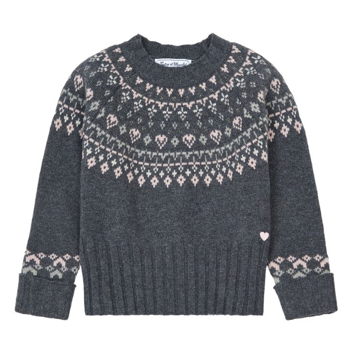 Jacquard Woollen Jumper | Charcoal grey- Product image n°0