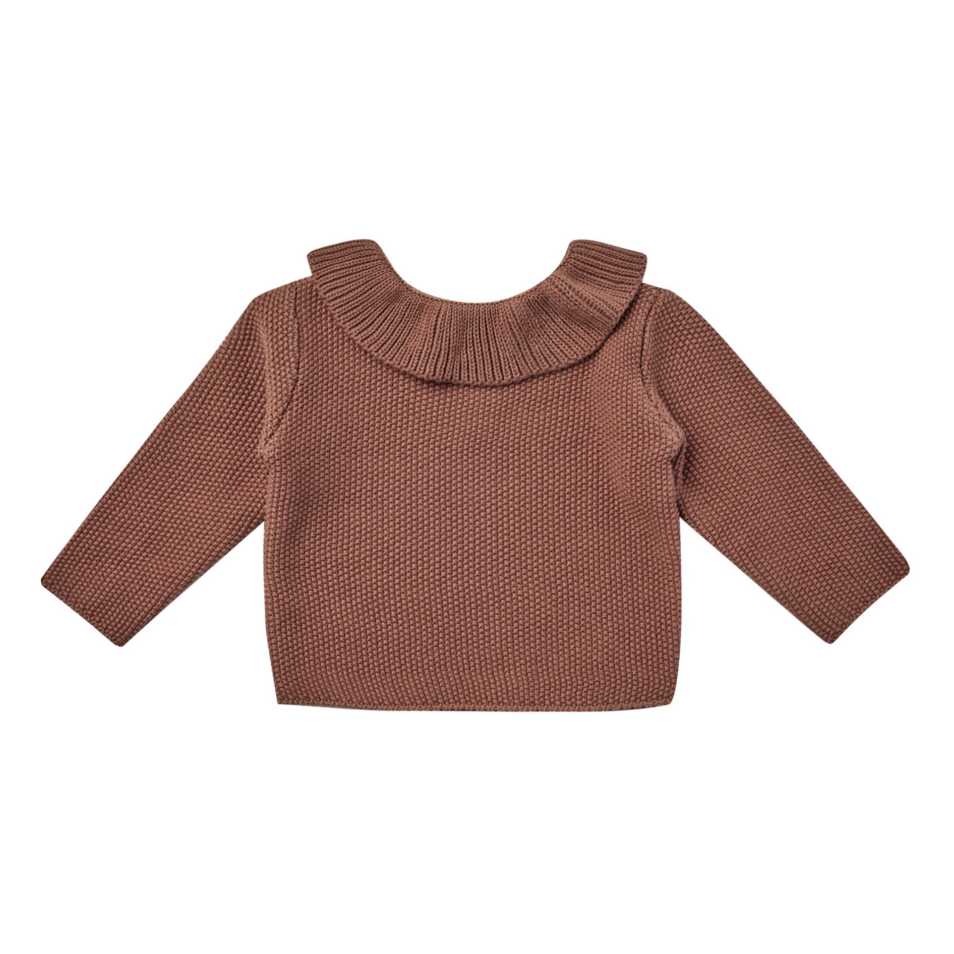 Jersey gofrado de algodón orgánico con cuello de volantes | Marrón- Imagen del producto n°0