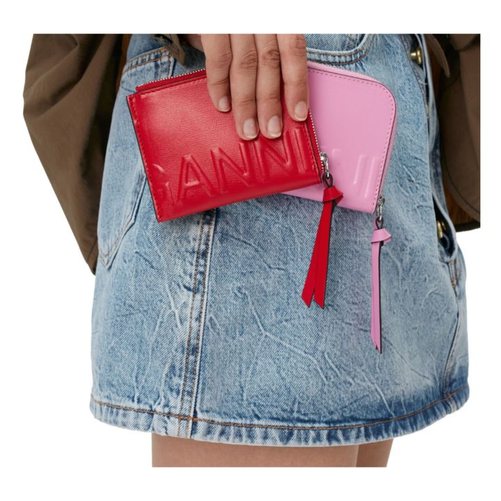 Recycled Leather Logo Zipped Card Case | Rosso ciliegia- Immagine del prodotto n°1