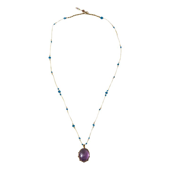 Collier Tibetan Court Purple Amethyste | Beige- Image produit n°2