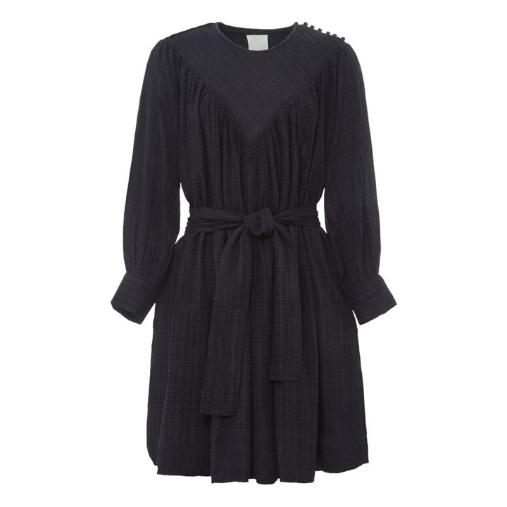 Malibu Waffle Cotton Dress | Nero carbone- Immagine del prodotto n°0