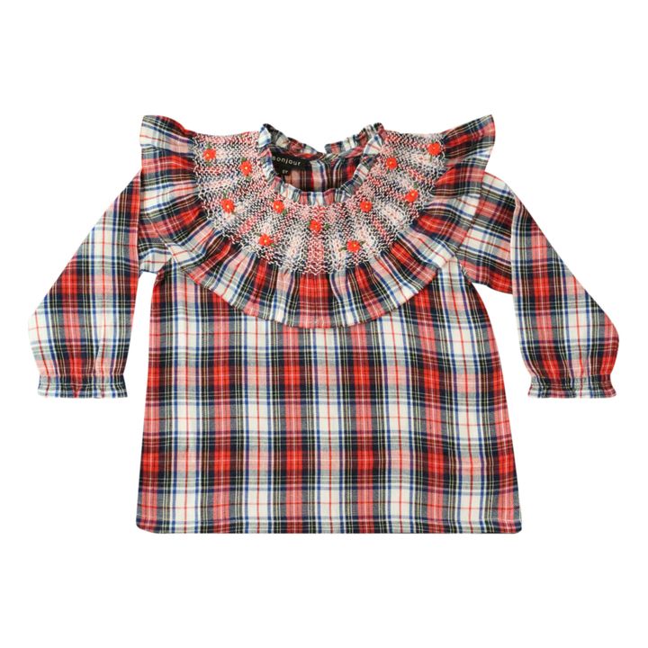 Hand Smocked Checkered Blouse | Red- Product image n°0