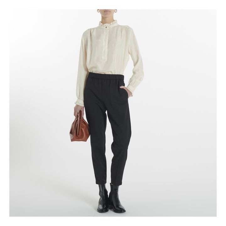 Flowy Stretch Woollen Trousers | Schwarz- Produktbild Nr. 1