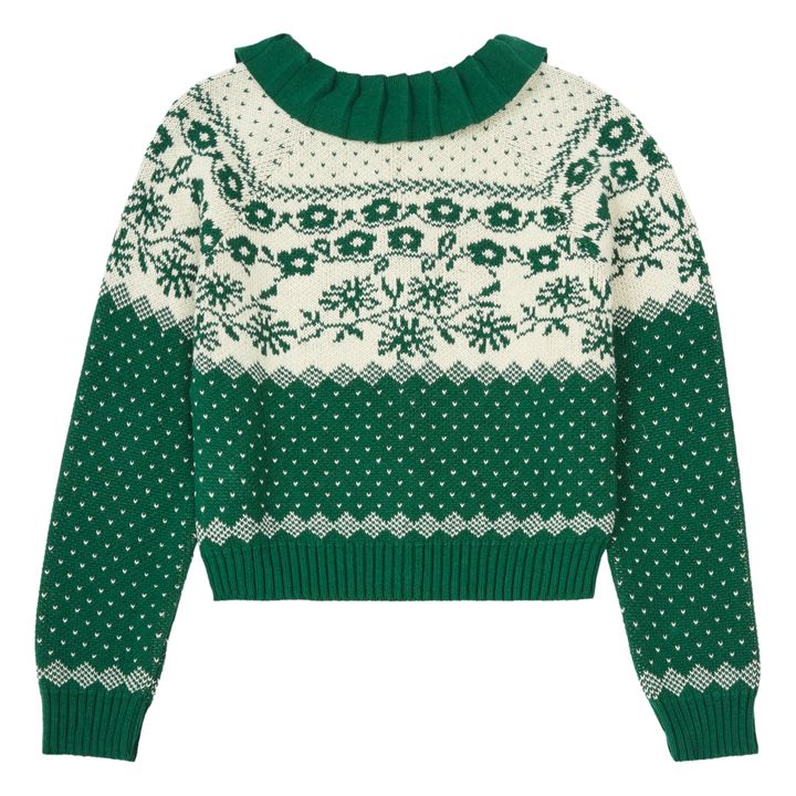 Organic Cotton Jacquard Cardigan | Verde- Immagine del prodotto n°4
