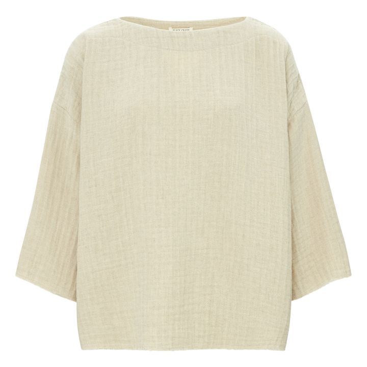 Cotton and Linen Boat Neck Top | Natural- Imagen del producto n°0